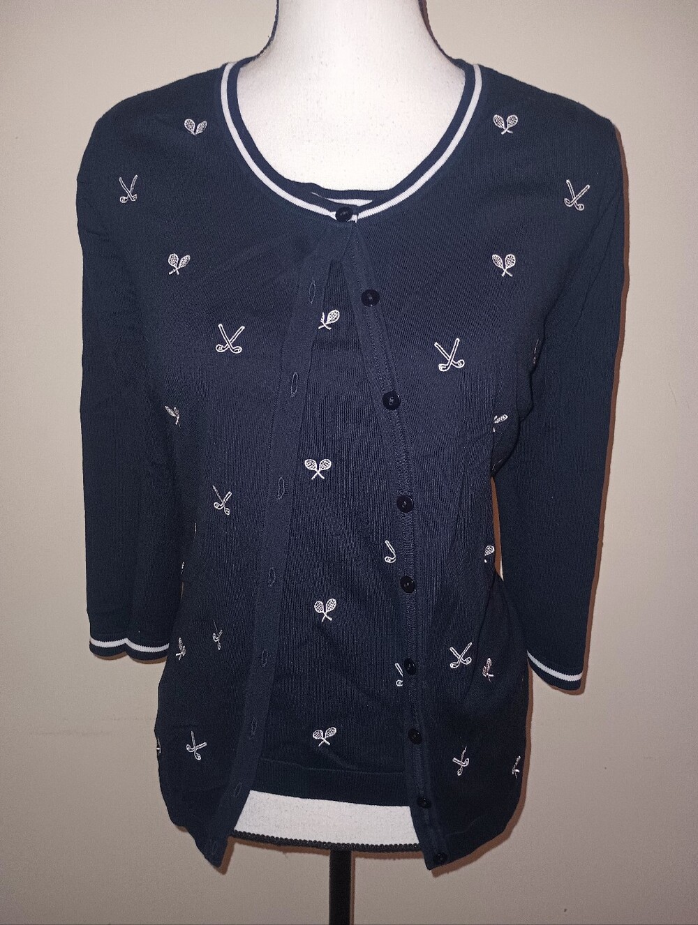 Talbots Navy Blue Women's Button-Front Sweater Cardigan With Shell SZXL14-16
